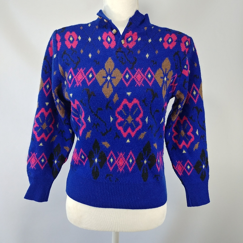 Vintage Itariyard Sweater - Geometric Flowers
